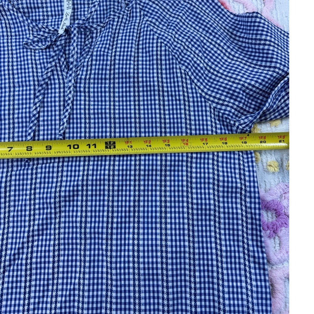 Leo Nicole Blue Gingham Tie Neck Blouse Women's Size‎ Small Puff Sleeve - Picture 4 of 7